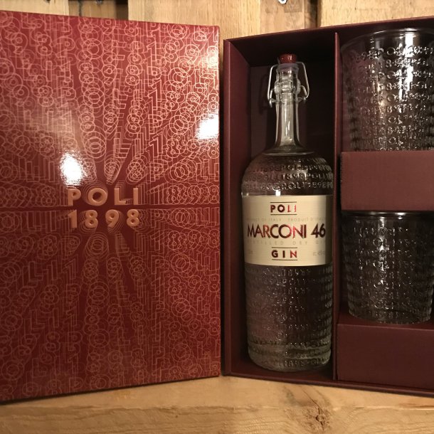 Poli Marconi 46 gin gaveske med 2 Poli glas