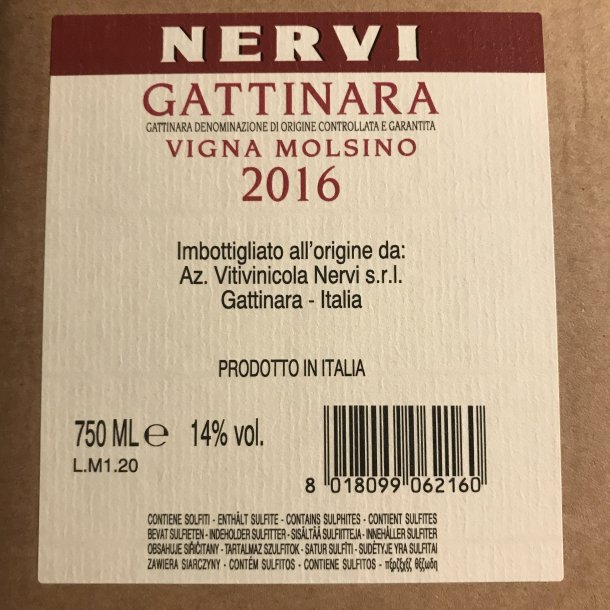 Conterno Nervi Molsino 2016. Brugtmoms.