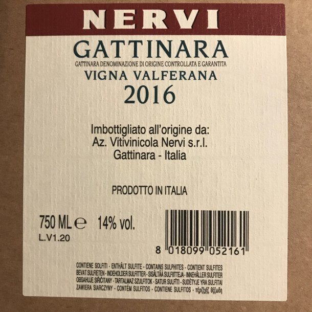 Conterno Nervi Valferana 2016. Brugtmoms.